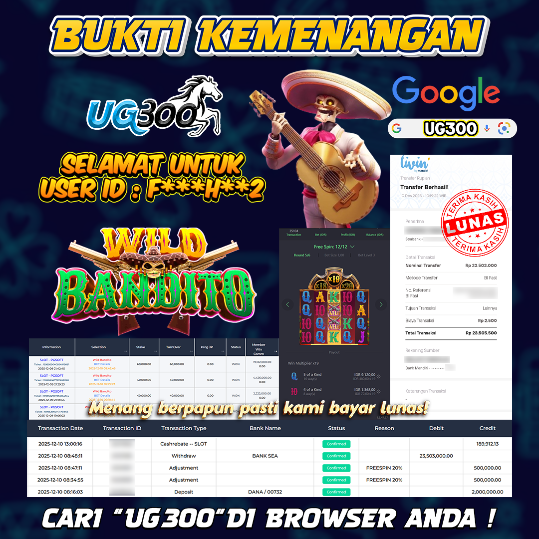 UG300 BERMAIN DI WILD BANDITO JACKPOT SPEKTAKULER Rp.23,503,000- DI BAYAR TUNTAS